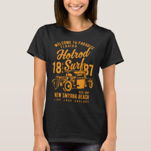 New Smyrna Beach Florida Retro Hotrod Surf Distres T-Shirt