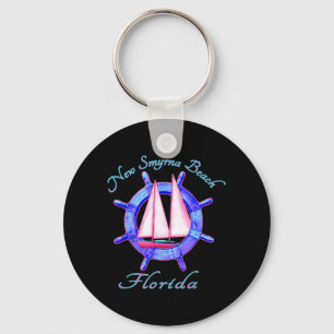 New Smyrna Beach Florida Sailboat Sailing Vacation Keychain