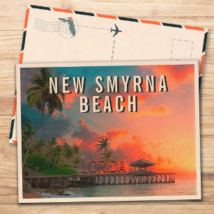 New Smyrna Beach Florida Tropical Palm Tree 1950s Postcard