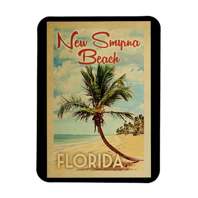 New Smyrna Beach Palm Tree Vintage Travel Magnet (Vertical)