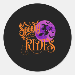 New Soky Rides Halloween Graphic Tee Funny Broomst Classic Round Sticker