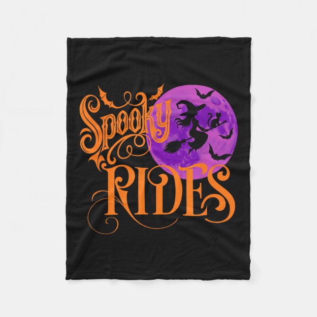 New Soky Rides Halloween Graphic Tee Funny Broomst Fleece Blanket (Front)