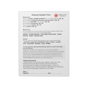 *New* Spa salon waxing consent form notepad