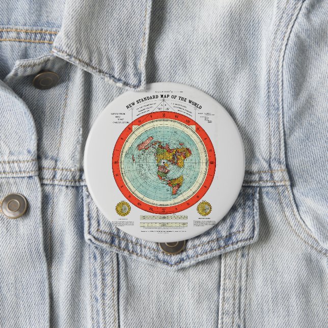 New Standard Map of the World Flat Earth Earther 4 Inch Round Button (In Situ)