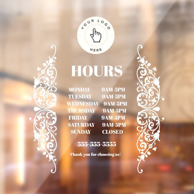 NEW! Store Hours Cling - 12x12 Rectangle - Custom (Sheet 2)