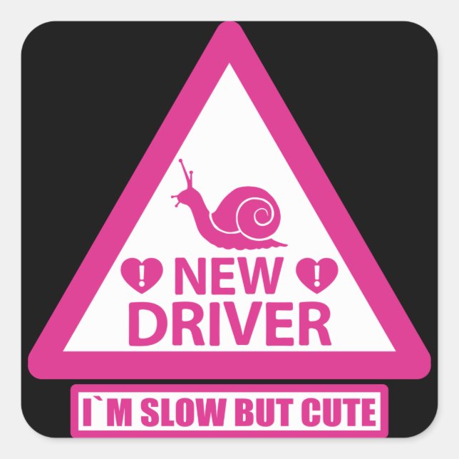 New Student Driver Warning Sign Pink Square Sticker (Front)