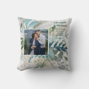 NEW! Stunning Newly Wed PHOTO Gift - Greenery Teal Throw Pillow