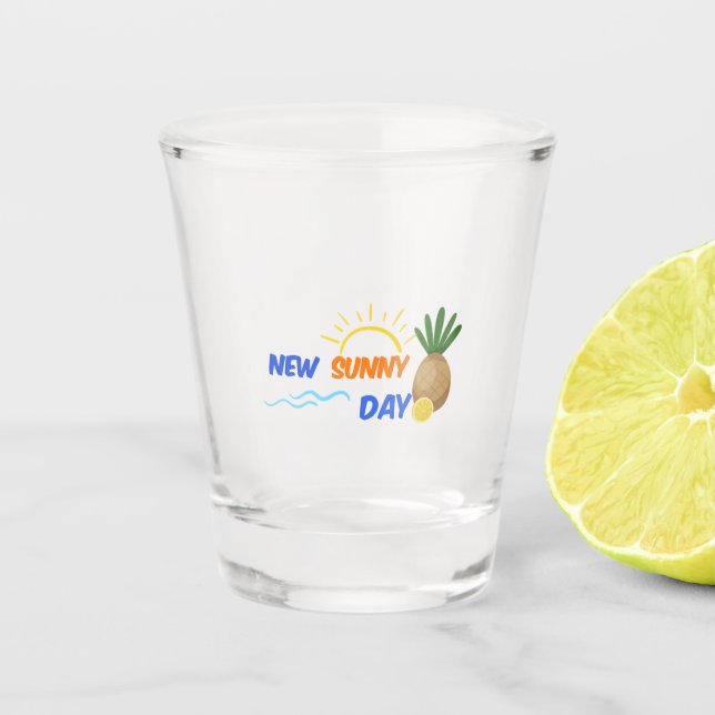 New sunny day summer vibes aloha vacation beach   shot glass (Front)