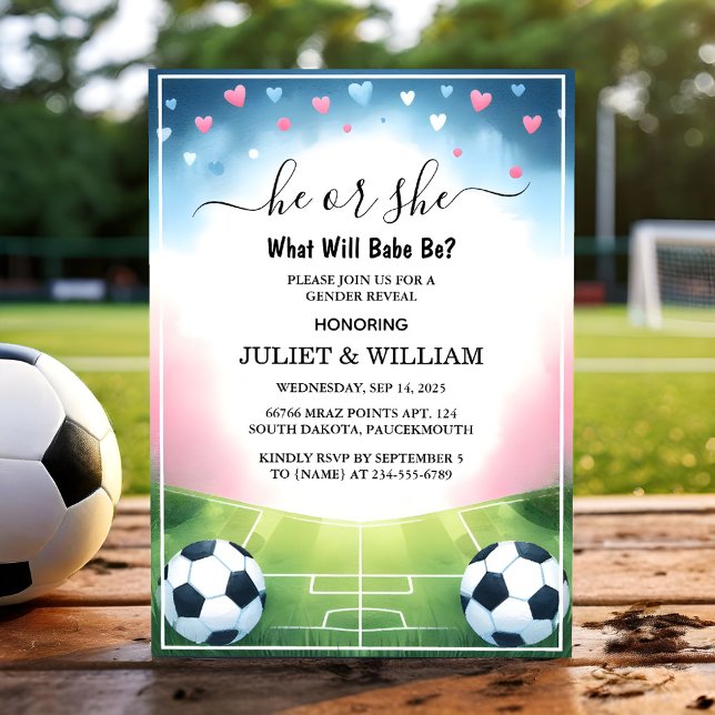 New Team Ball Pitch Fun Soccer Field Gender Reveal Invitation (Creator Uploaded)