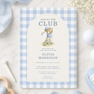 New to Club Golf Bear Blue Boy Baby Shower Invitation