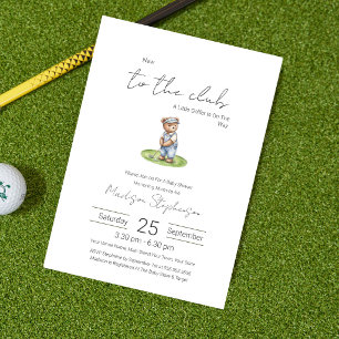 New to the Club Blue Golfing Bear Baby Shower  Invitation