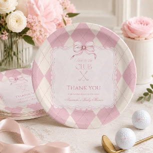New to the Club Girl Pink Golf Baby Shower Decor Paper Plate