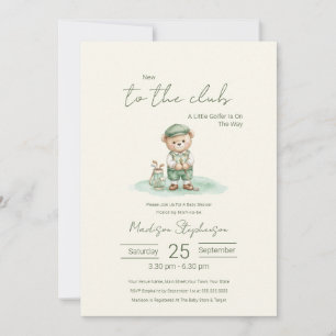 New To The Club Golfing Bear Baby Shower QR Code  Invitation