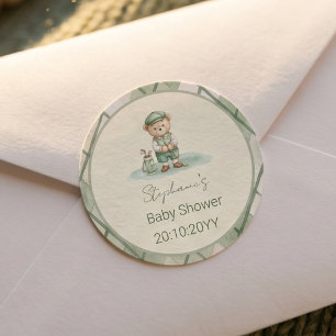 New to the Club  Green Golfing Bear Baby Shower  Classic Round Sticker