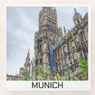 New Town Hall tower in Munich, Germany Glass Coaster