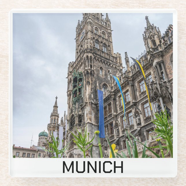 New Town Hall tower in Munich, Germany Glass Coaster (Front)