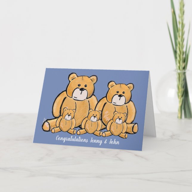 New triplets baby boys bear card (Front)