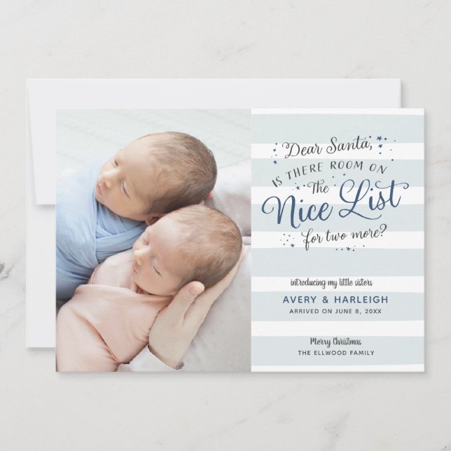 New Twins Christmas Birth Announcement (Front)