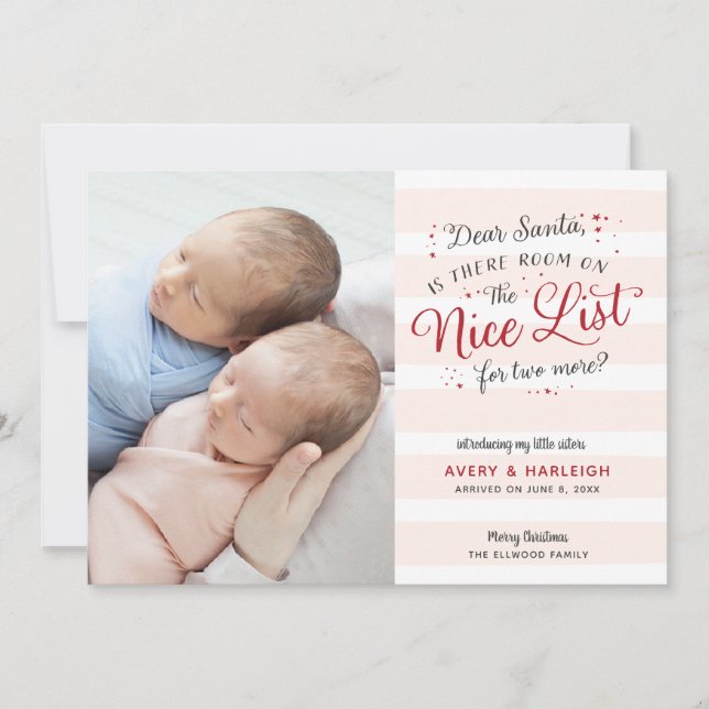 New Twins Christmas Birth Announcement (Front)