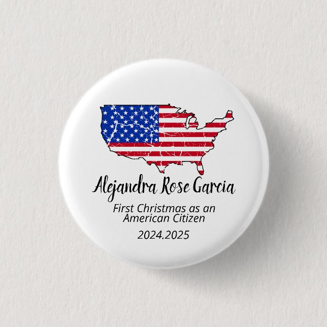 New U.S. Citizen – American Map Citizenship Day 1 Inch Round Button (Front)