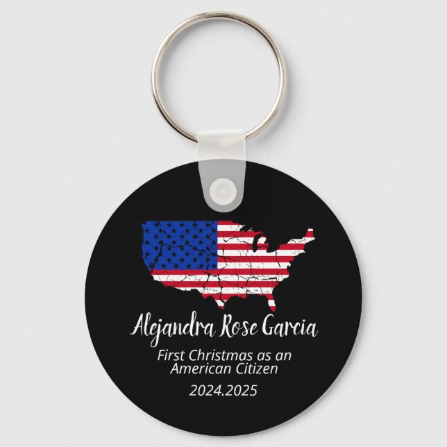 New U.S. Citizen – American Map Citizenship Day Keychain (Front)