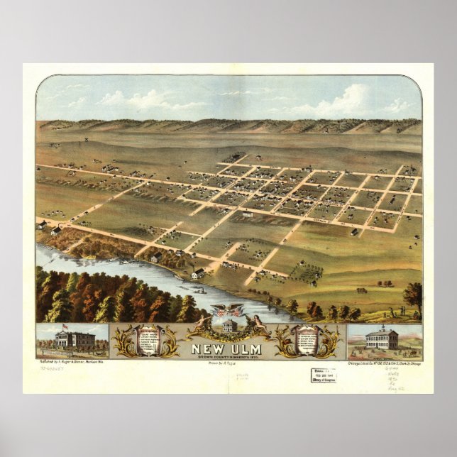 New Ulm Minnesota 1870 Antique Panoramic Map Poster (Front)