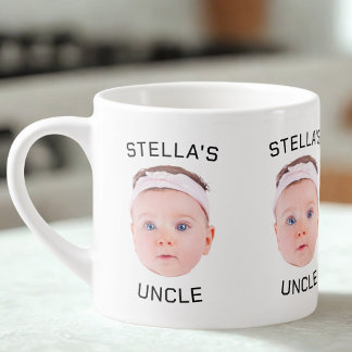 New Uncle Gift Mug, Custom Baby Face Photo Gift Espresso Cup