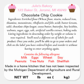 New Updated MICHIGAN Cottage Food Law Label