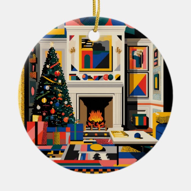 New Wave 1980s Pop Art Christmas Ceramic Ornament (Front)