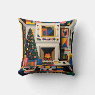New Wave 1980s Pop Art Christmas Throw Pillow