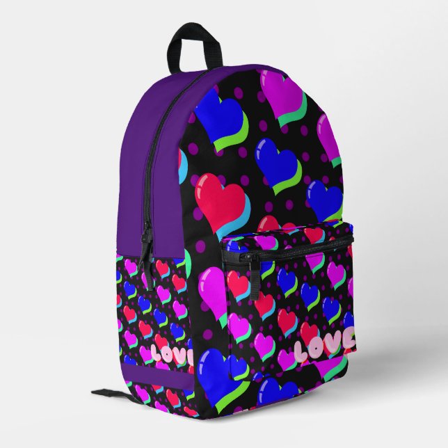 New Wave Love Hearts Printed Backpack (Back Corner Left)