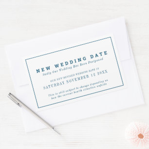 New wedding date event change postponement blue sticker