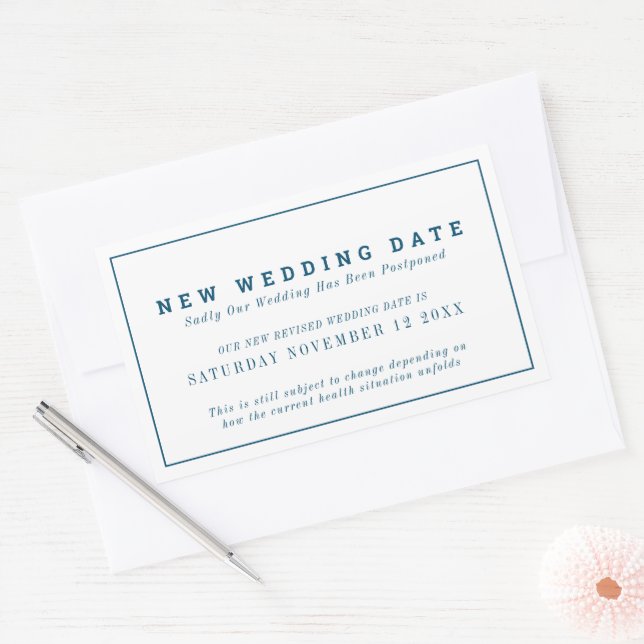 New wedding date event change postponement blue sticker (Envelope)