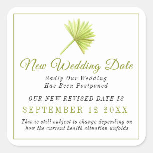 New wedding date event change postponement palm square sticker