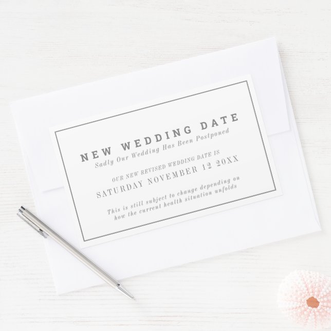 New wedding date or event change postponement sticker (Envelope)