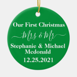 New Weds First Christmas,  Mrs & Mr Personalized Ceramic Ornament