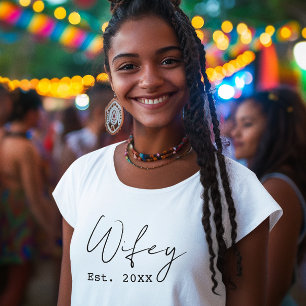 New Wife "Wifey" Simple Elegant Script Year Est. T-Shirt