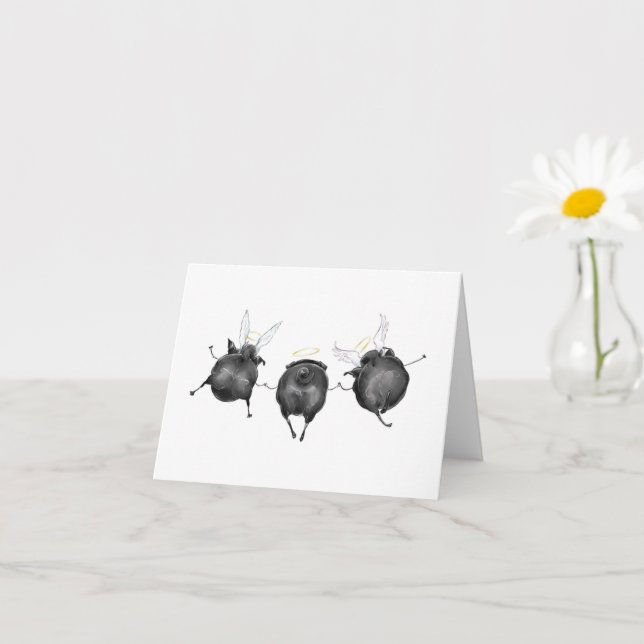 New Wings black pug angels sympathy card (Small Plant)
