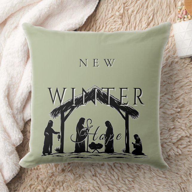 New Winter Hope w/ Nativity Scene I Throw Pillow (Blanket)