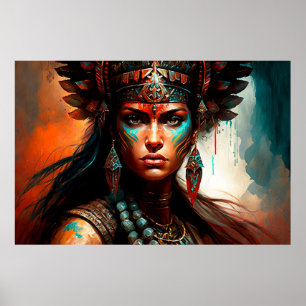 New World Warrior Princess Portrait Oil Watercolor Poster