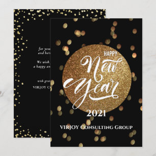 New Year 2021   Corporate Business Gold Confetti Holiday Card