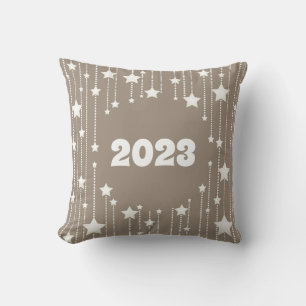New Year 2023 natural beige colour white stars  Throw Pillow