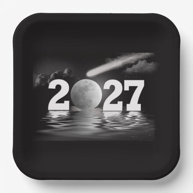 New Year 2024 Moon with Comet Paper Plate (Front)