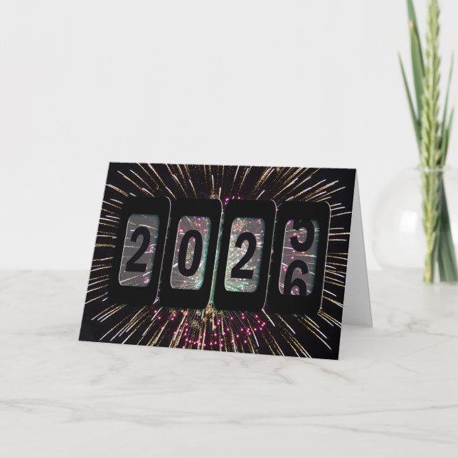 New Year 2024 Odometer and Fireworks Holiday Card (Front)