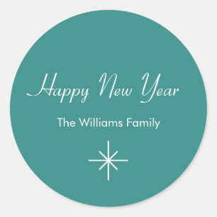 New Year 2024 Retro Teal Green Trendy Classic Round Sticker