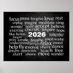 New Year 2024 Word Cloud On Rock Poster