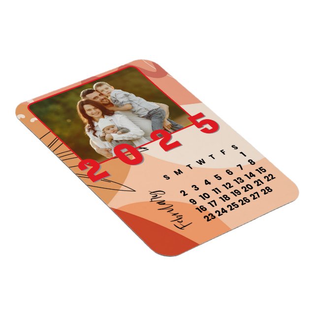 New Year 2025 Month February Calendar Family Photo Magnet (Right Side)