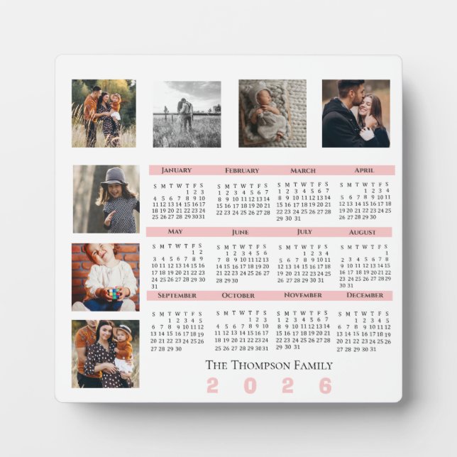 New Year 2026 Calendar Family Multi Photo Collage Plaque (Front)