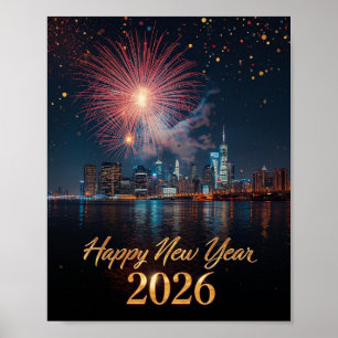 New Year 2026 City Fireworks Celebration Poster