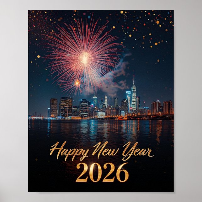New Year 2026 City Fireworks Celebration Poster (Devant)